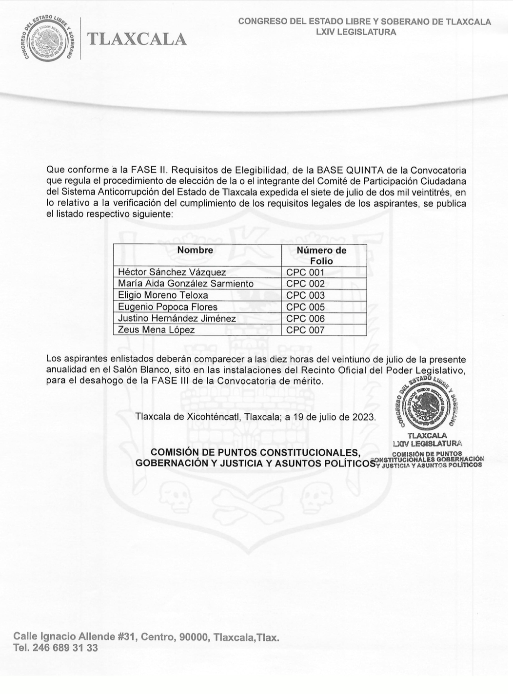 Verifican expedientes de aspirantes a ser integrante del Comité de Participación Ciudadana